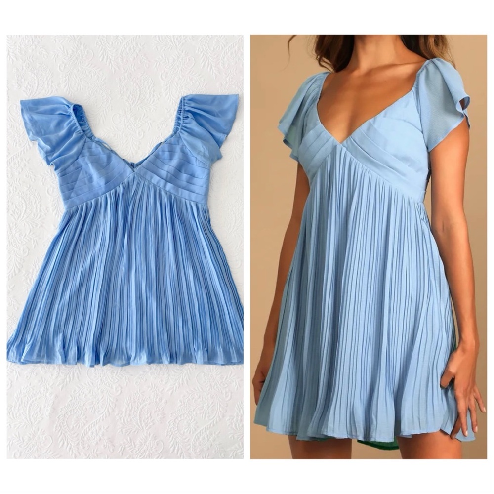 Lulu's Light Blue Pleated Mini Dress